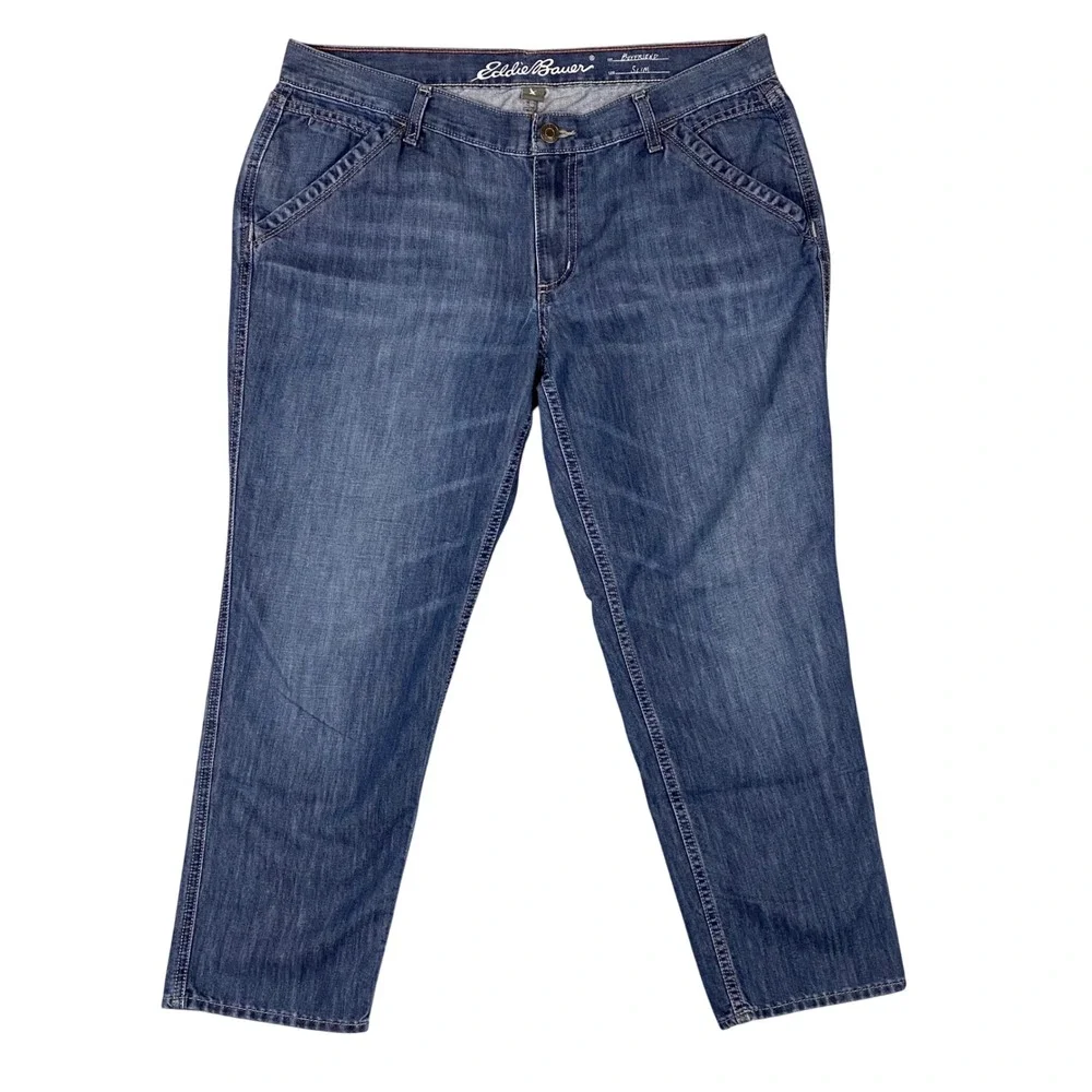 Eddie Bauer Specially Dyed Womens Boyfriend Jeans Slim‎ Leg Medium Wash Size 12